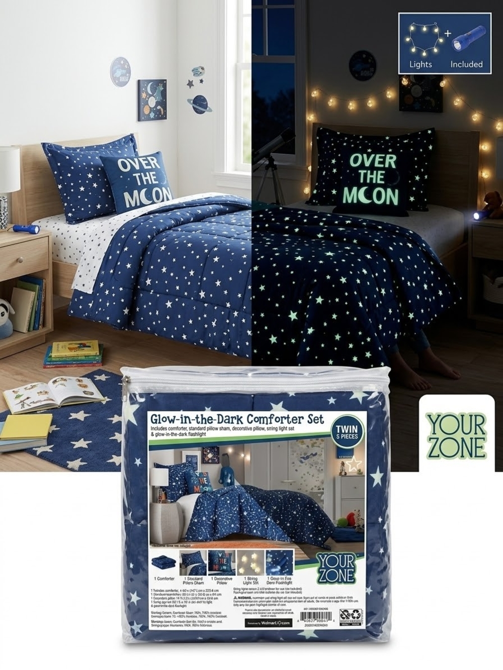 Glow-In-The-Dark Star Comforter Set - Navy